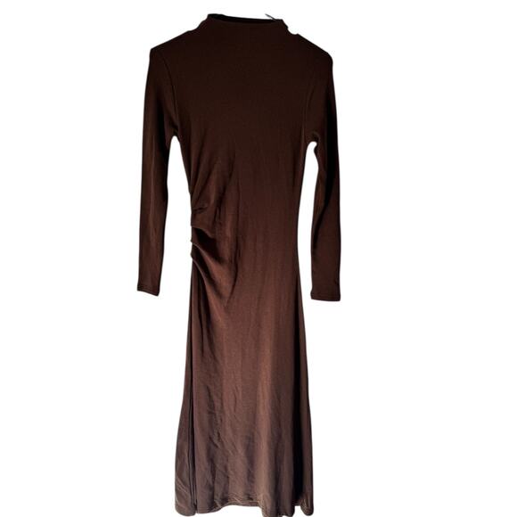 NWT OGL ProWarm Long Sleeve Mockneck Tucks Midi Dress Espresso Brown Size Small - Picture 2 of 7